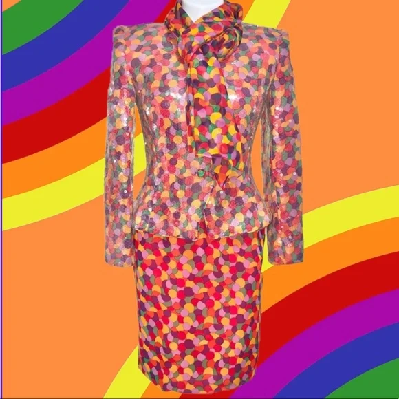 Vintage 1980's David Hayes Sequined Silk S… - Picture 1 of 12